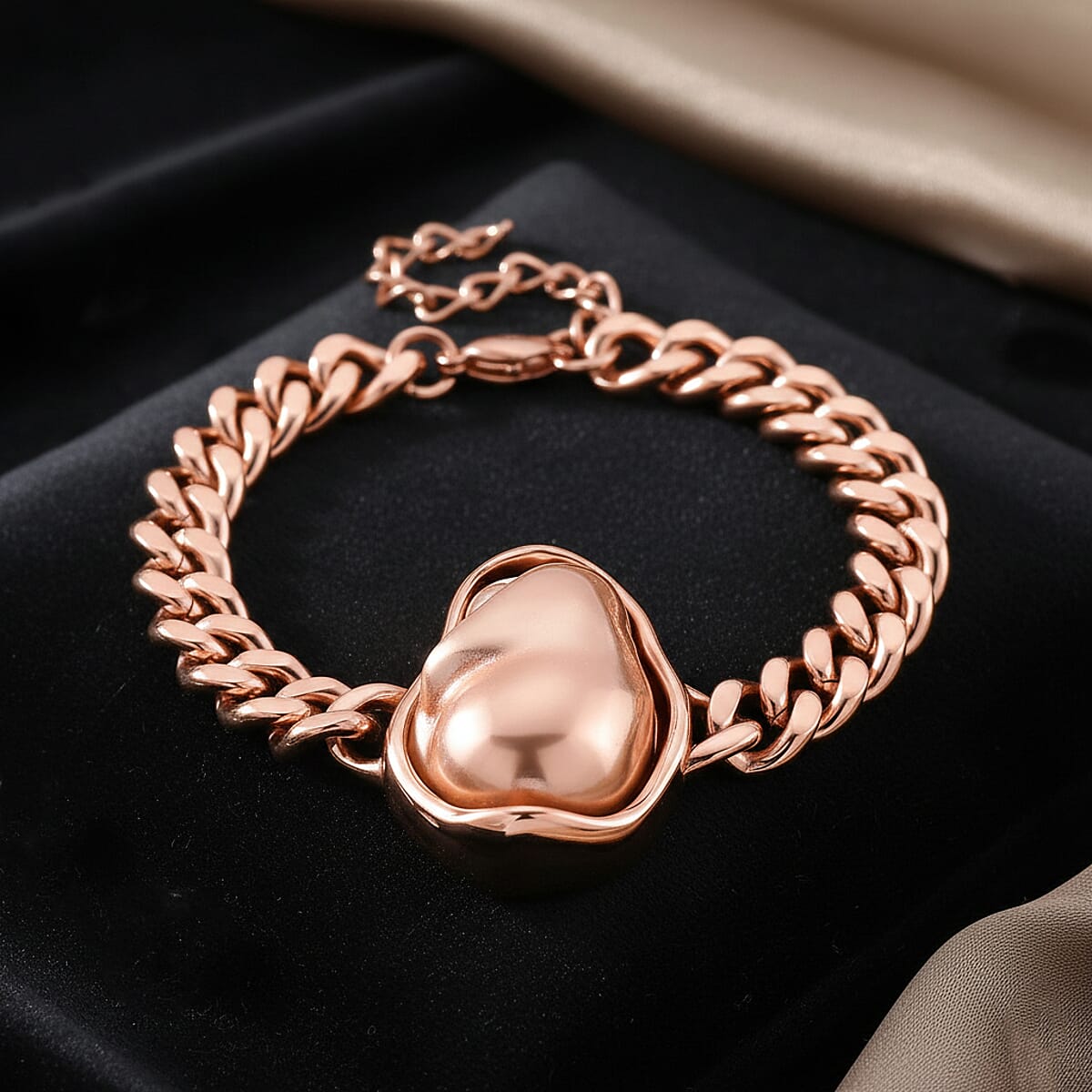 Peach Shell Pearl Bracelet in ION Plated RG Stainless Steel (7.50-9.50In) image number 1