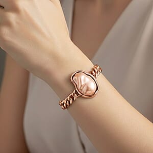 Peach Shell Pearl Bracelet in ION Plated RG Stainless Steel (7.50-9.50In)