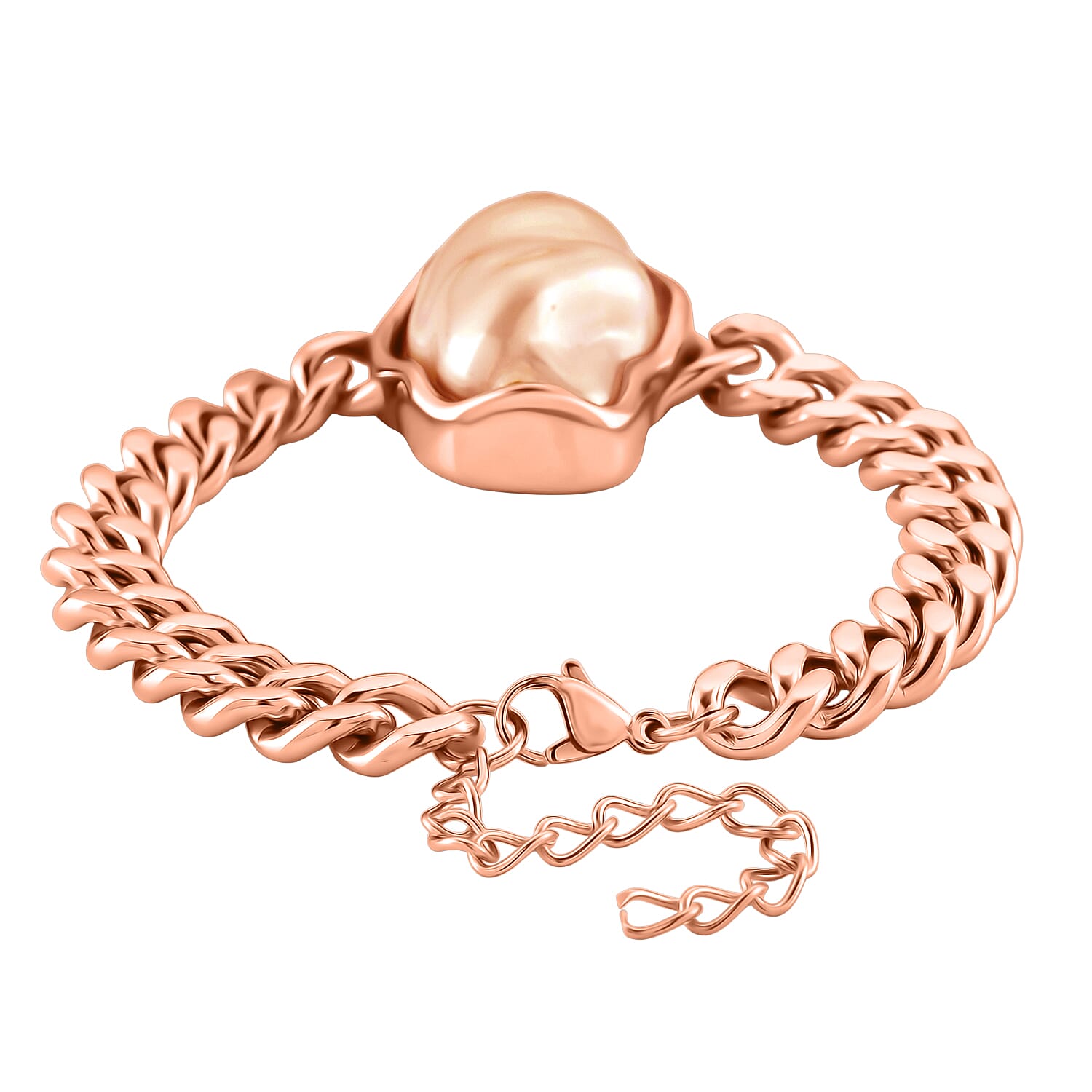 Peach Shell Pearl Bracelet in ION Plated RG Stainless Steel (7.50-9.50In)