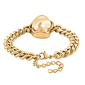 Golden Shell Pearl Bracelet in ION Plated YG Stainless Steel (7.50-9.50In)