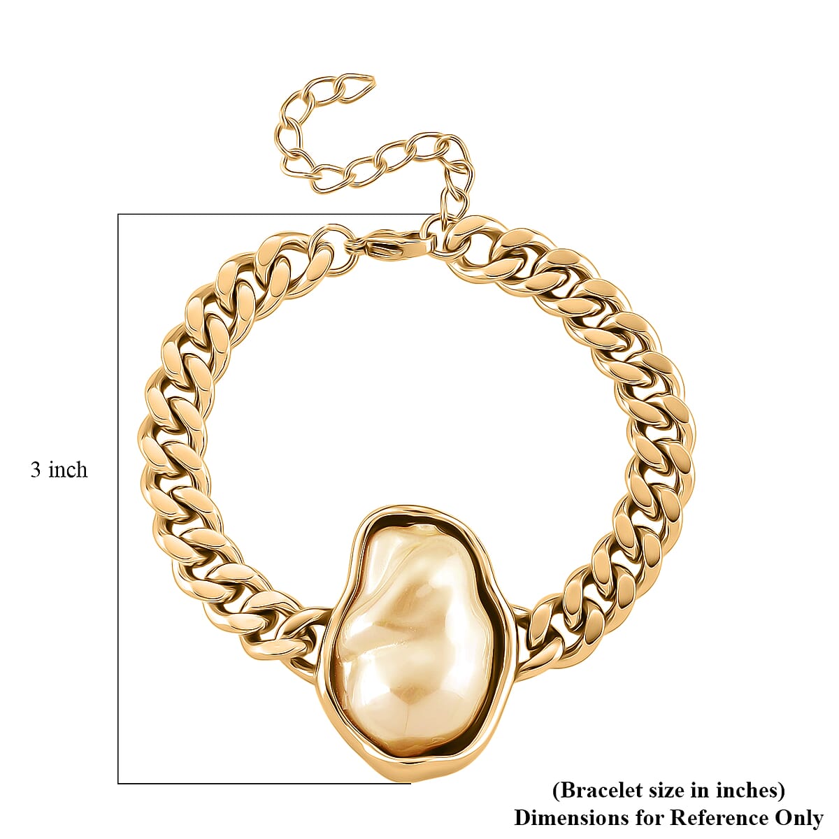 Golden Shell Pearl Bracelet in ION Plated YG Stainless Steel (7.50-9.50In) image number 5