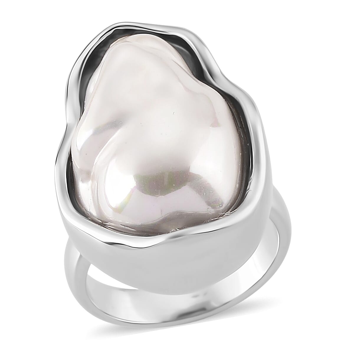 White Shell Pearl Ring in Stainless Steel (Size 10.0)