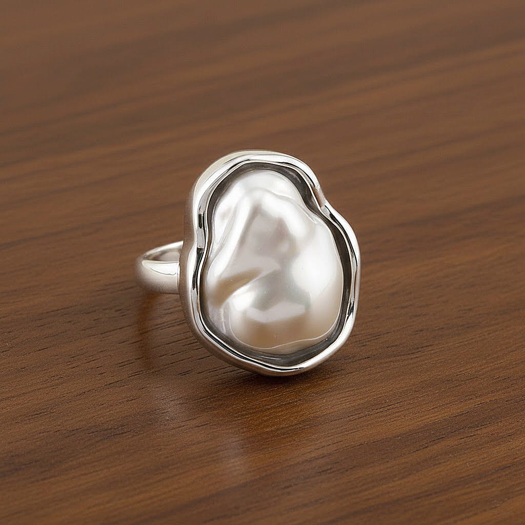 White Shell Pearl Ring in Stainless Steel (Size 10.0)