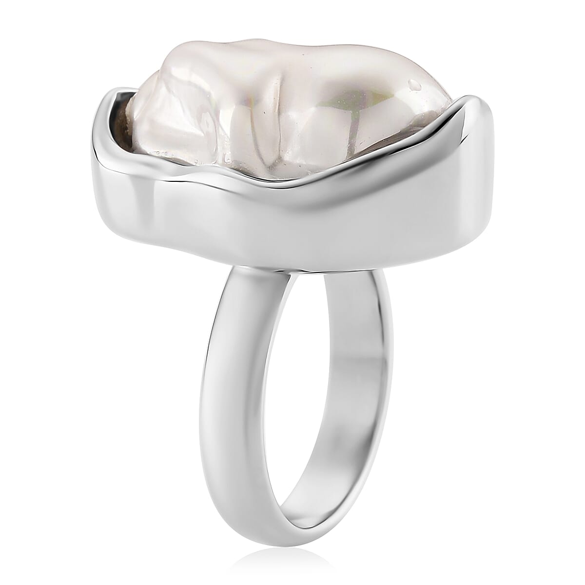 White Shell Pearl Ring in Stainless Steel (Size 10.0)