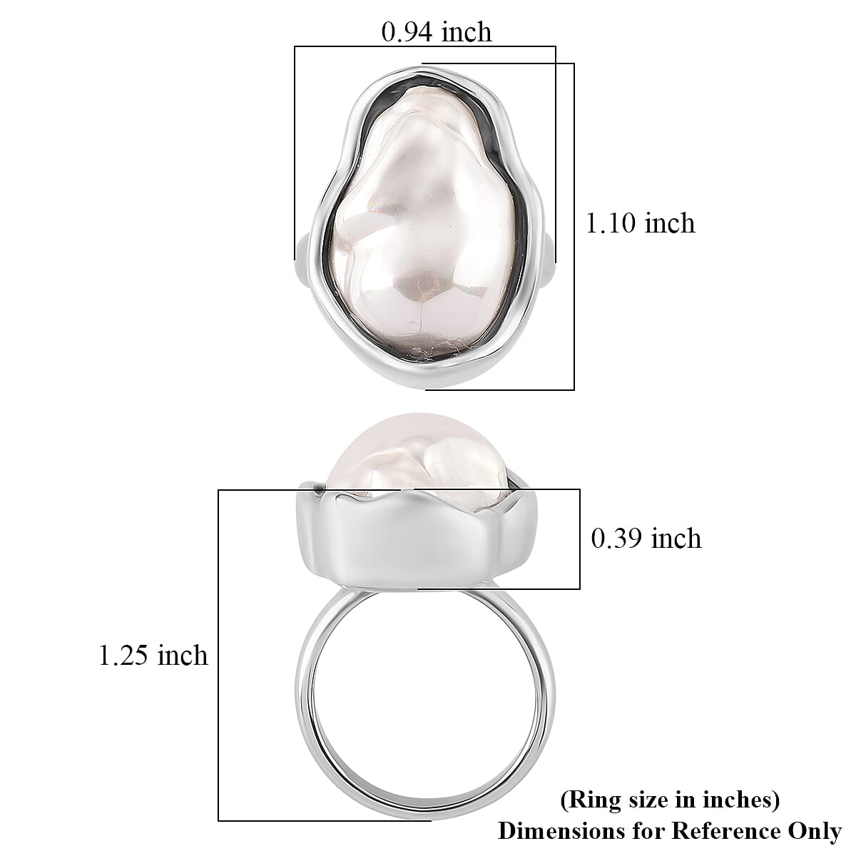 White Shell Pearl Ring in Stainless Steel (Size 10.0)