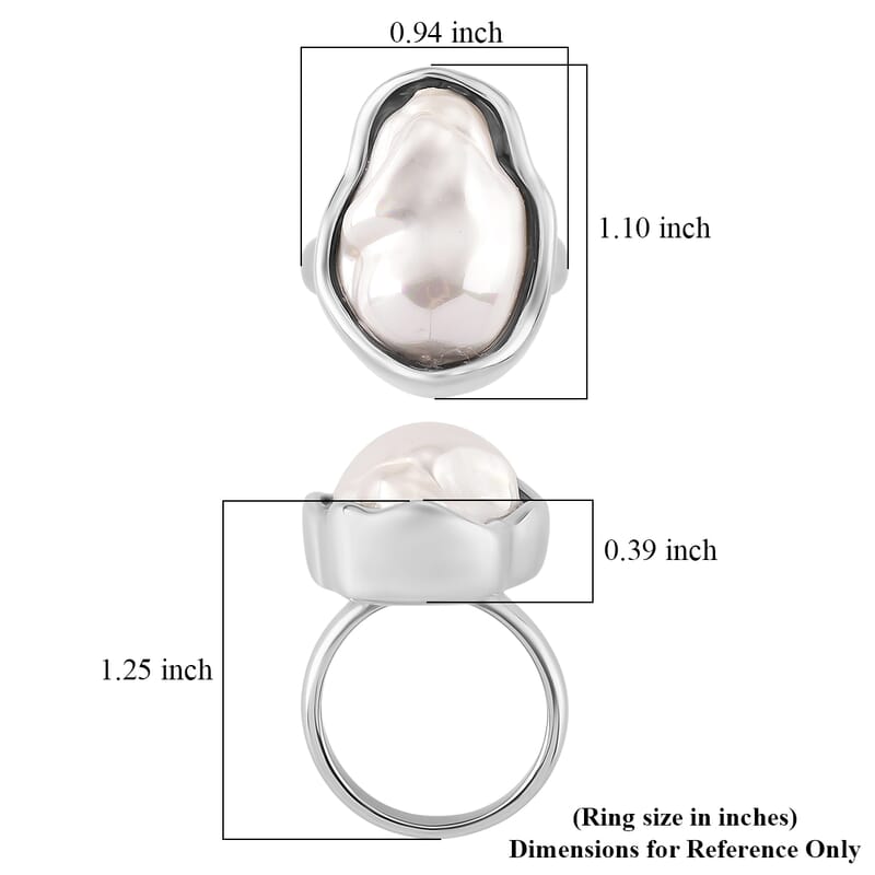 White Shell Pearl Ring in Stainless Steel (Size 10.0)