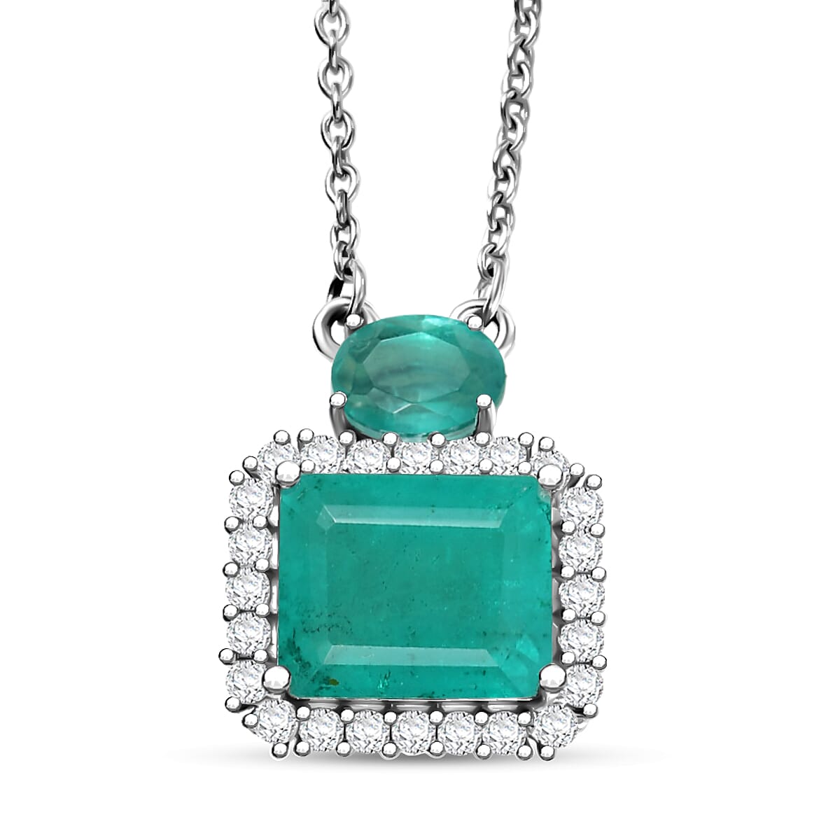 D'Joy Emeraldine Quartz (Triplet) and White Zircon 7.00 ctw Necklace in Platinum Over Sterling Silver 20 Inches