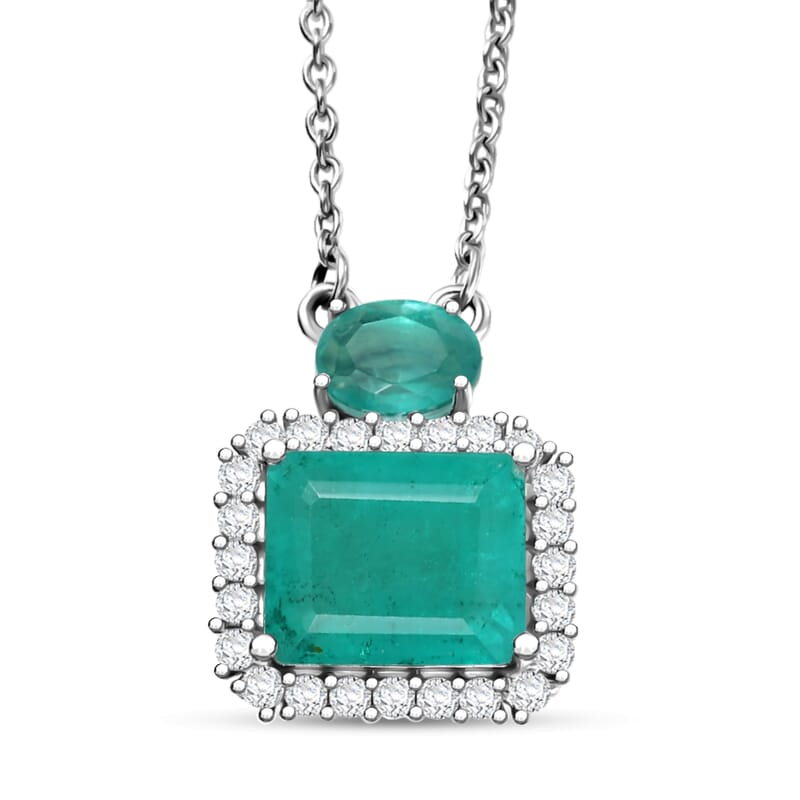 D'Joy Emeraldine Quartz (Triplet) and White Zircon 7.00 ctw Necklace in Platinum Over Sterling Silver 20 Inches