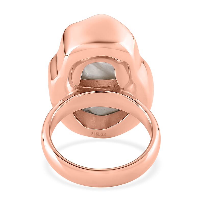 Peach Shell Pearl Ring in ION Plated RG Stainless Steel (Size 8.0)