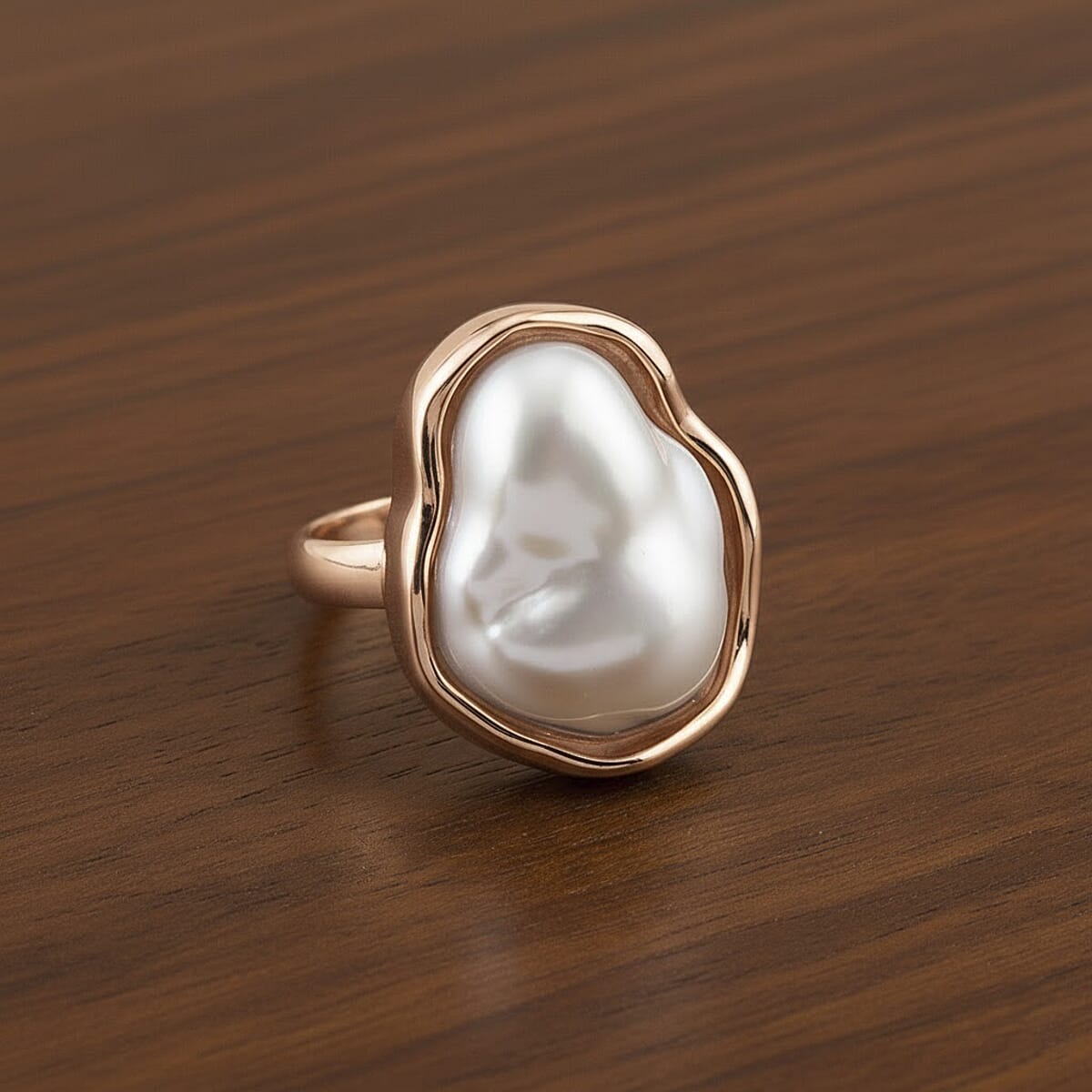 Peach Shell Pearl Ring in ION Plated RG Stainless Steel (Size 9.0) image number 1
