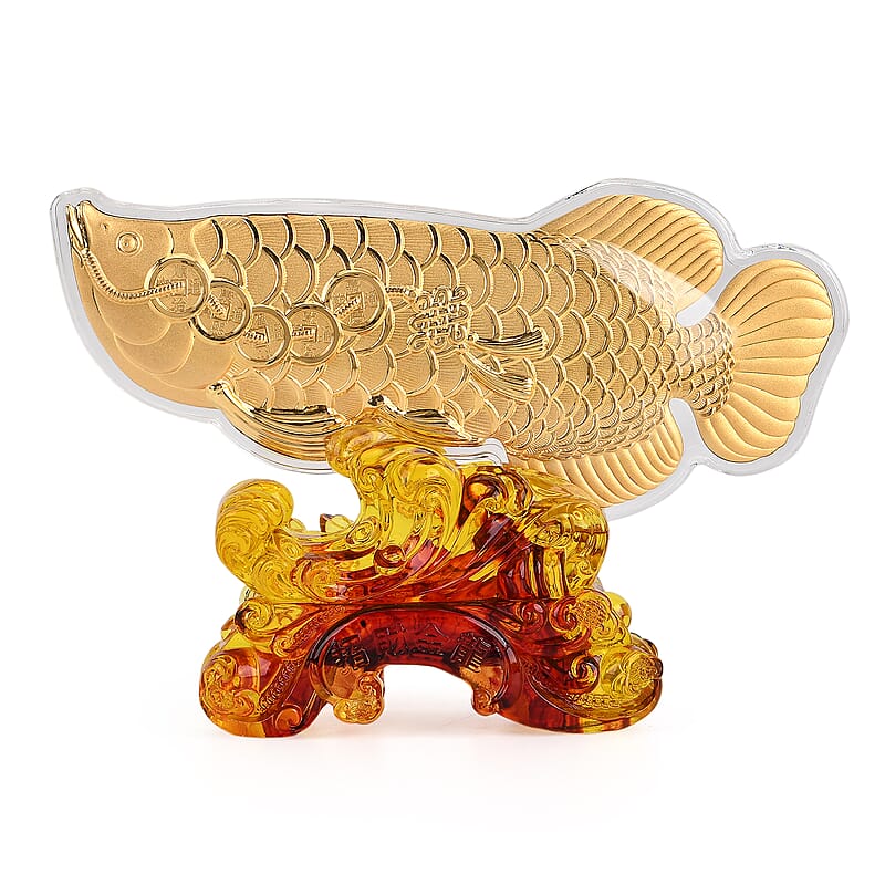  Holiday Gift Collection 24K Yellow Golden Fortune Fish with Pedestal 100mg