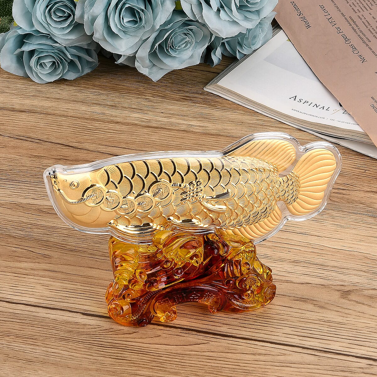 Doorbuster Holiday Gift Collection 24K Yellow Golden Fortune Fish with Pedestal 100mg image number 1