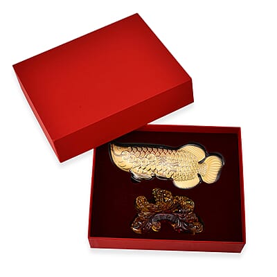  Holiday Gift Collection 24K Yellow Golden Fortune Fish with Pedestal 100mg