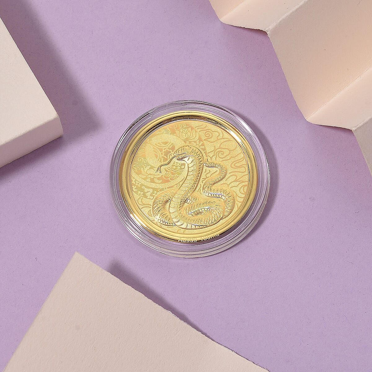 Ankur Treasure Chest Doorbuster 24K Yellow Golden Serpent Spirit Zodiac Coin Bar with Rainbow Line 100mg image number 1