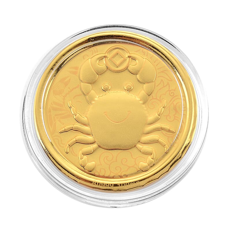 24K Yellow Golden Fortune Crab Zodiac Coin Bar with Rainbow Line 100mg