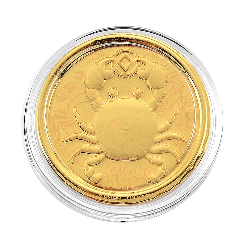 24K Yellow Golden Fortune Crab Zodiac Coin Bar with Rainbow Line 100mg