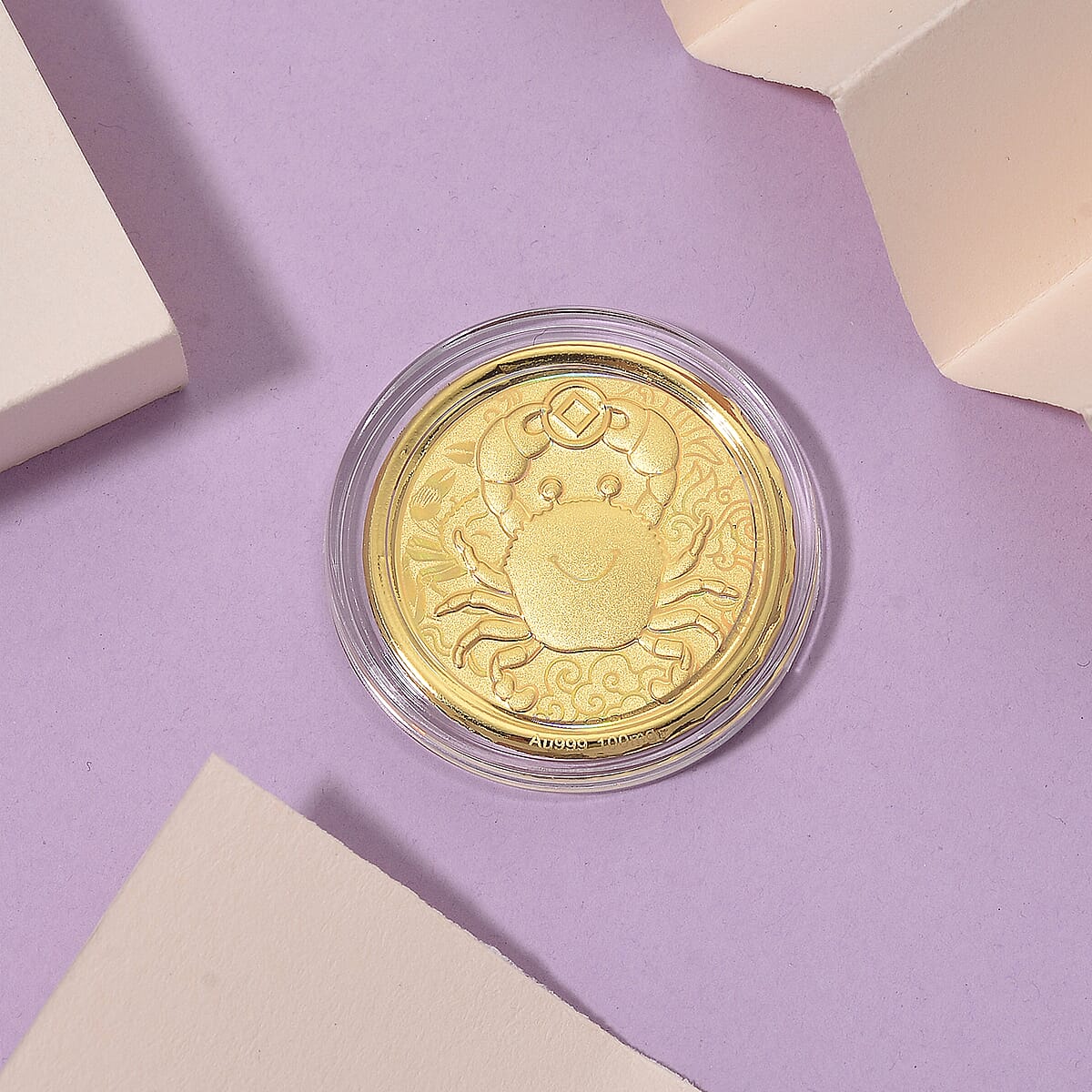 Ankur Treasure Chest Doorbuster 24K Yellow Golden Fortune Crab Zodiac Coin Bar with Rainbow Line 100mg image number 1