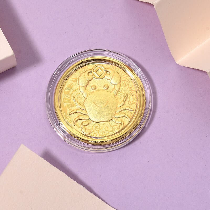 24K Yellow Golden Fortune Crab Zodiac Coin Bar with Rainbow Line 100mg