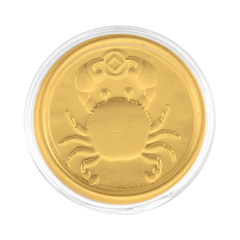 24K Yellow Golden Fortune Crab Zodiac Coin Bar with Rainbow Line 100mg