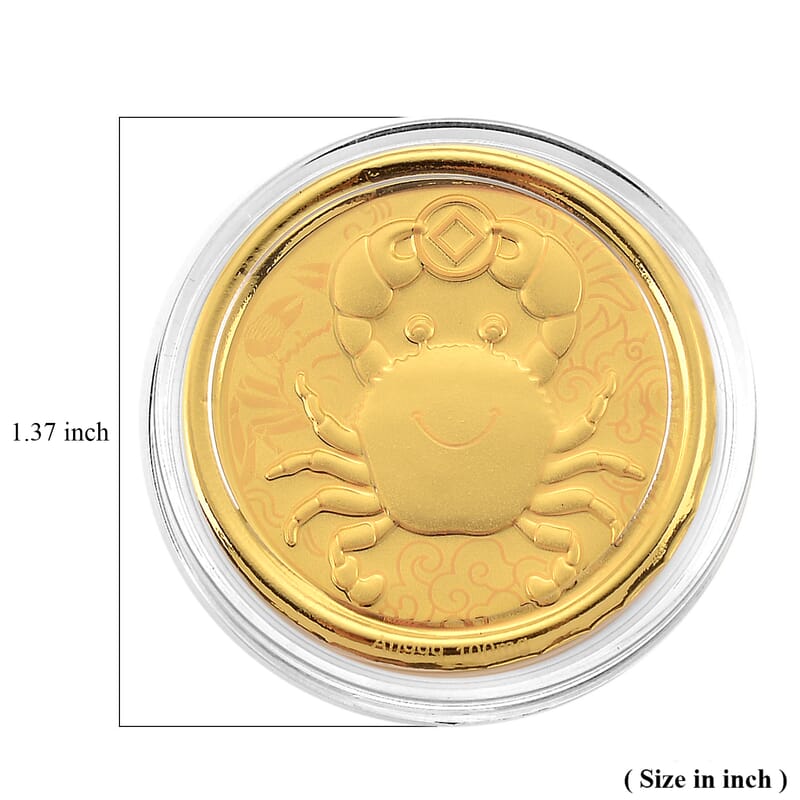 24K Yellow Golden Fortune Crab Zodiac Coin Bar with Rainbow Line 100mg