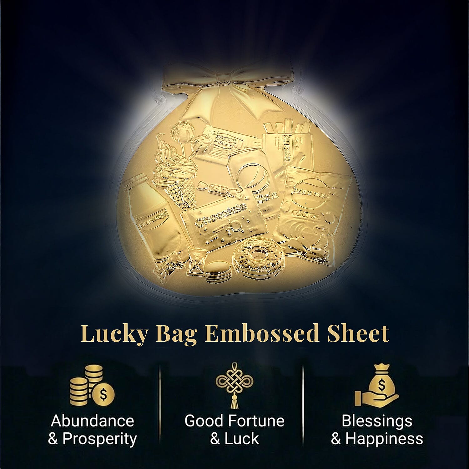 24K Golden Wealth & Blessings Lucky Bag Emboss Sheet 10mg