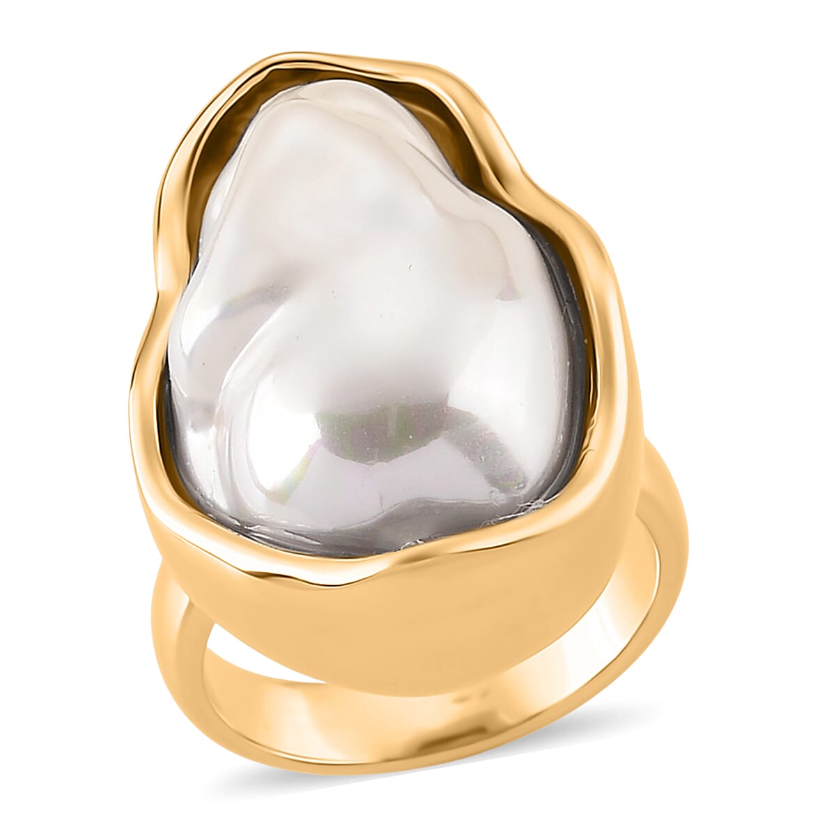 Golden Shell Pearl Ring in ION Plated YG Stainless Steel (Size 7.0)