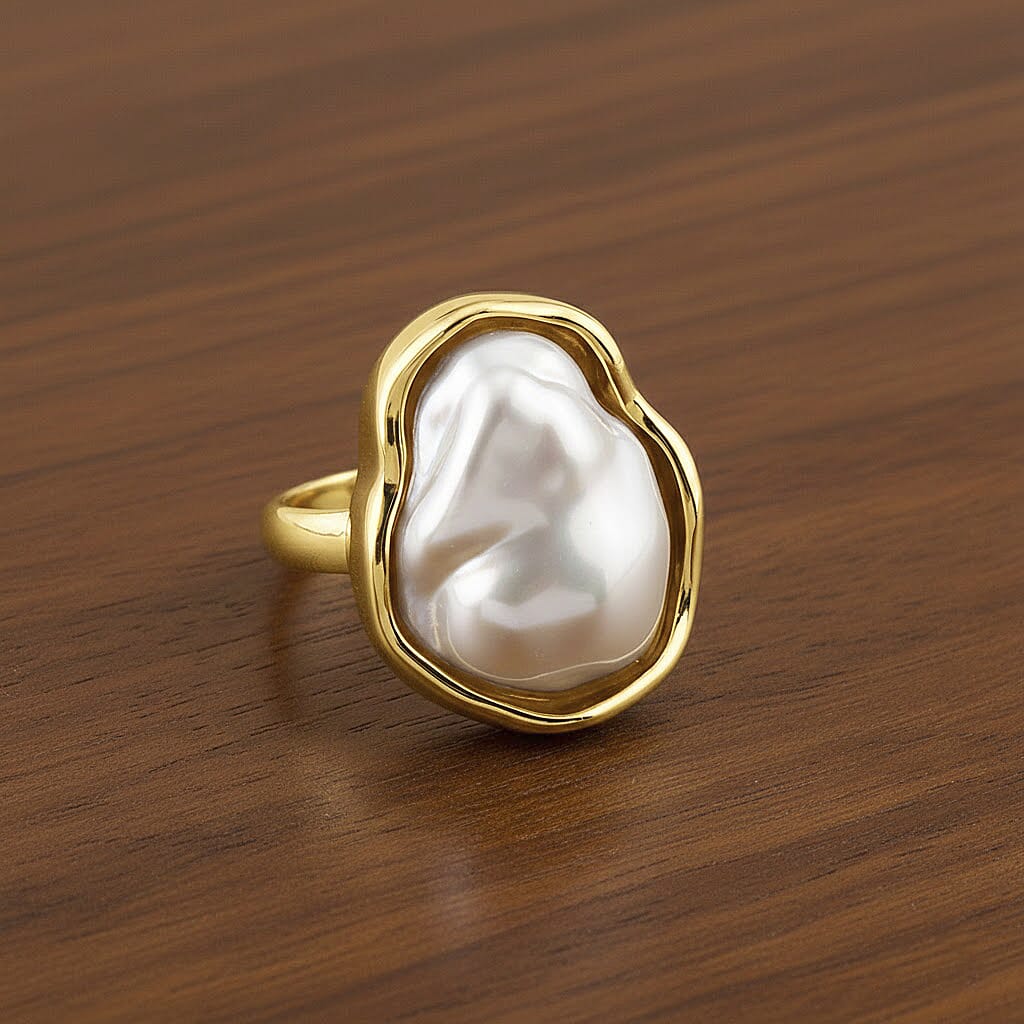 Golden Shell Pearl Ring in ION Plated YG Stainless Steel (Size 7.0)