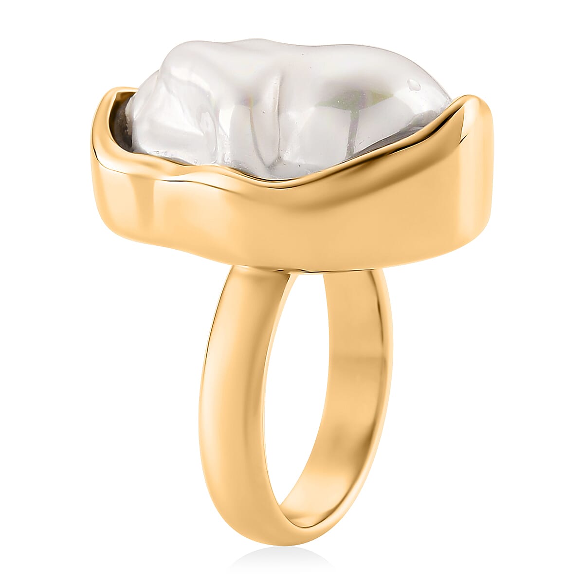 Golden Shell Pearl Ring in ION Plated YG Stainless Steel (Size 7.0)