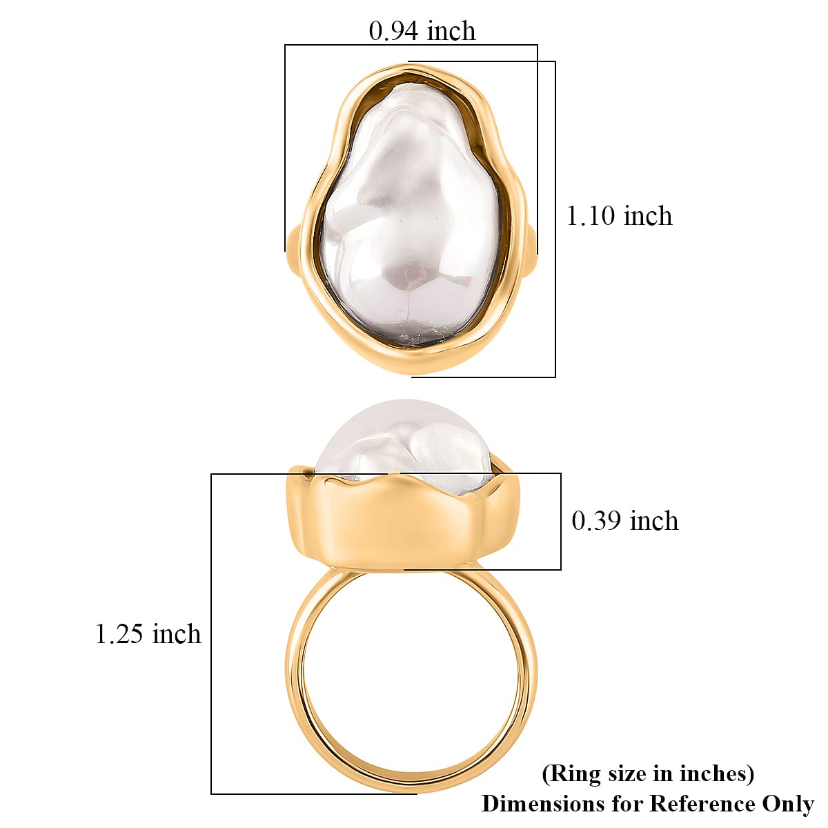 Golden Shell Pearl Ring in ION Plated YG Stainless Steel (Size 7.0)