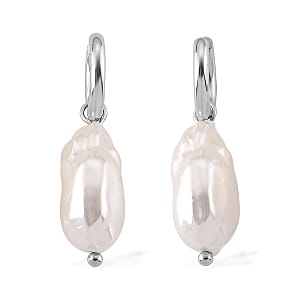 White Shell Pearl Earrings in ION Plated YG Stainless Steel