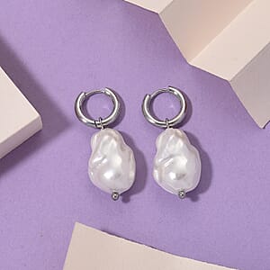 White Shell Pearl Earrings in ION Plated YG Stainless Steel