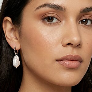 White Shell Pearl Earrings in ION Plated YG Stainless Steel