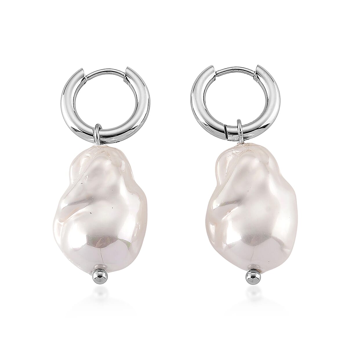 White Shell Pearl Earrings in Stainless Steel image number 3