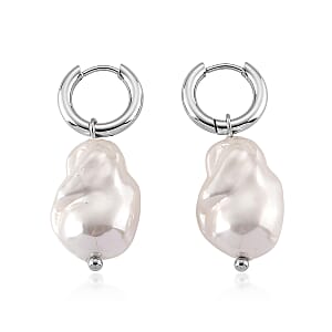 White Shell Pearl Earrings in ION Plated YG Stainless Steel