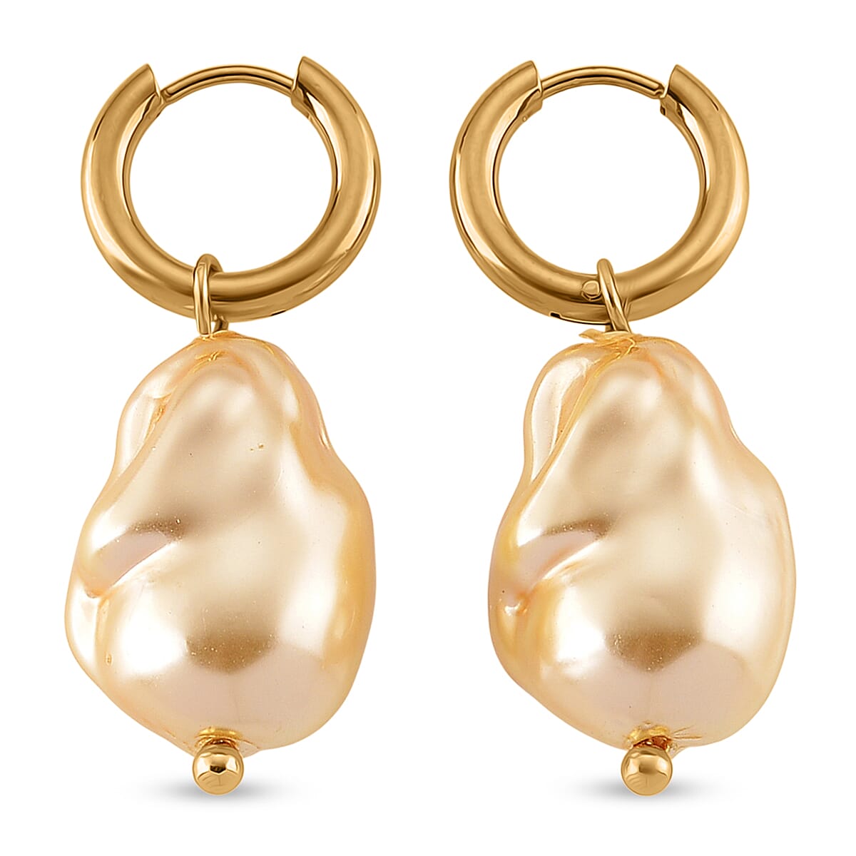 Golden Shell Pearl Earrings in ION Plated YG Stainless Steel image number 3