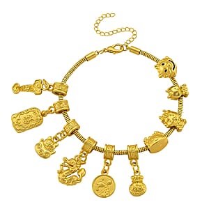 10 Chinese Symbol Charms Bracelet in Goldtone (7.5-9.5In)