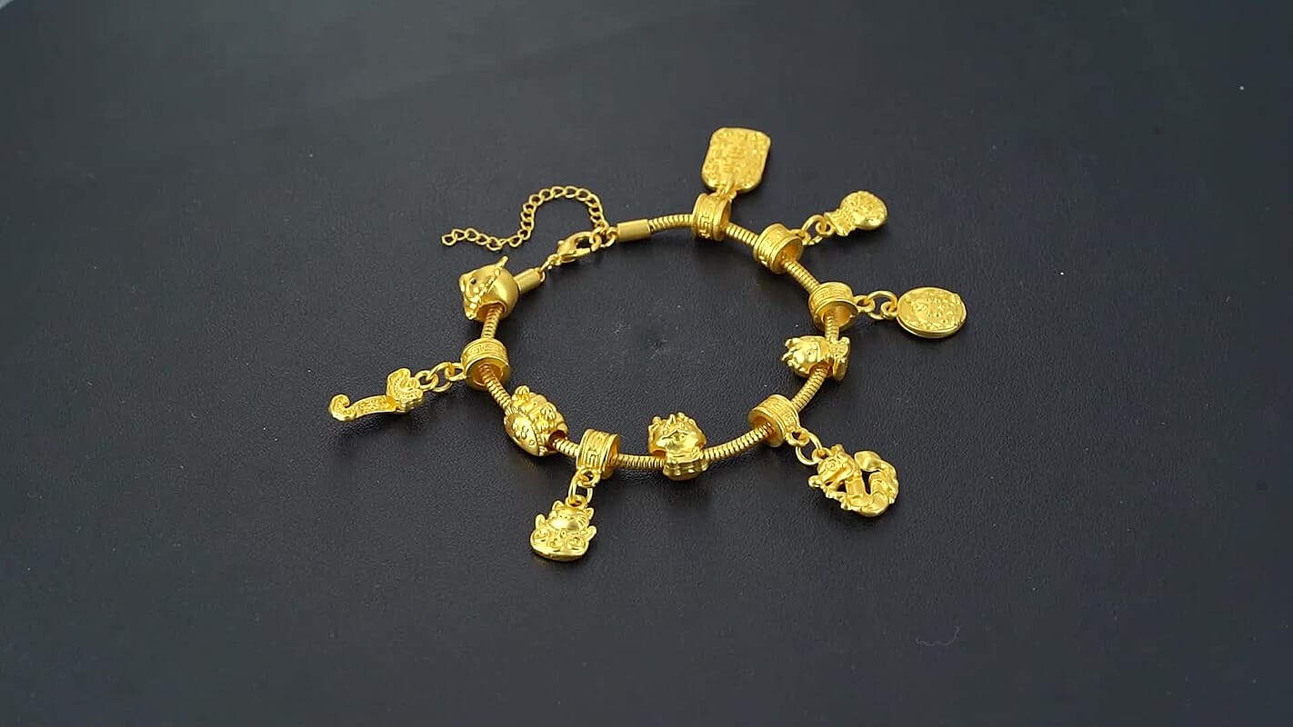 10 Chinese Symbol Charms Bracelet in Goldtone With Extender Chain (7.5-9.5 Inches)