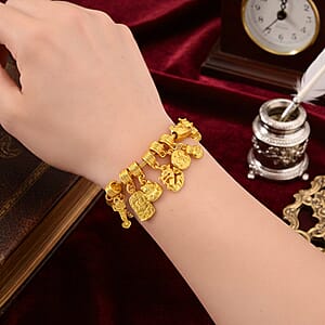 10 Chinese Symbol Charms Bracelet in Goldtone With Extender Chain (7.5-9.5 Inches)