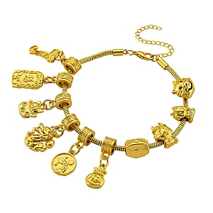 10 Chinese Symbol Charms Bracelet in Goldtone With Extender Chain (7.5-9.5 Inches)