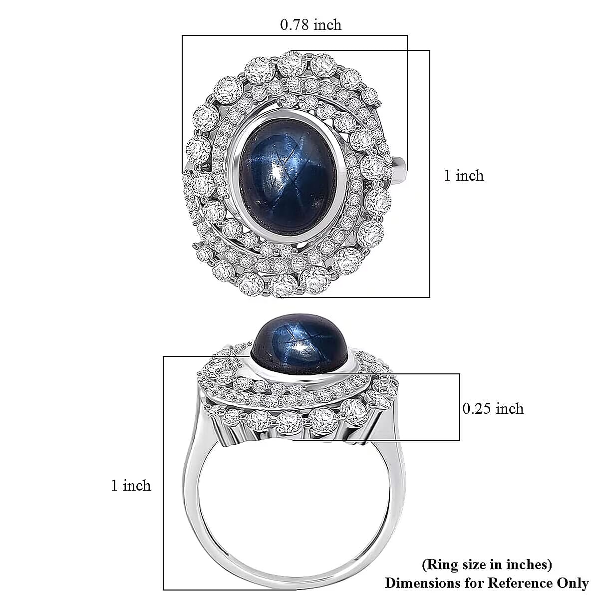 D'Joy Blue Star Sapphire (DF) and Moissanite 7.65 ctw Midnight Galaxy Ring in Rhodium Over Sterling Silver (Size 10.0) image number 5
