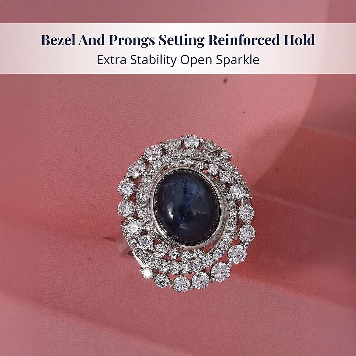 D'Joy Blue Star Sapphire (DF) and Moissanite 7.65 ctw Midnight Galaxy Ring in Rhodium Over Sterling Silver (Size 6.0) image number 3