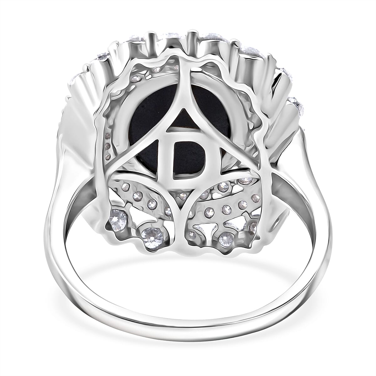 D'Joy Blue Star Sapphire (DF) and Moissanite 7.65 ctw Midnight Galaxy Ring in Rhodium Over Sterling Silver (Size 7.0) image number 3