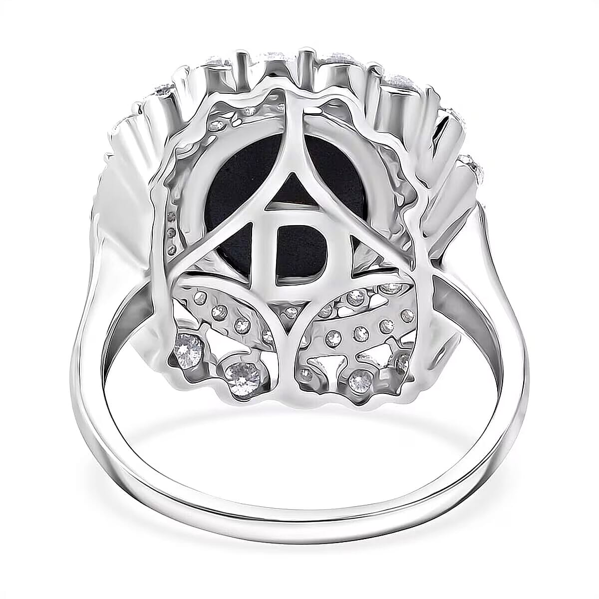 D'Joy Blue Star Sapphire (DF) and Moissanite 7.65 ctw Midnight Galaxy Ring in Rhodium Over Sterling Silver (Size 7.0) image number 6