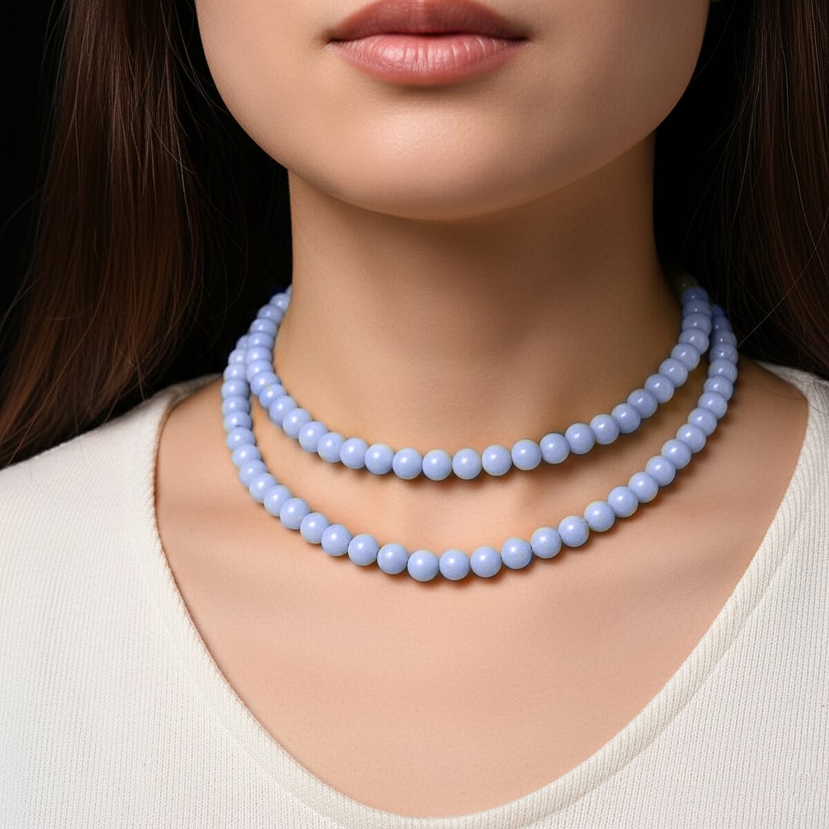 Blue Glow in Dark Beaded Necklace in Stainless Steel 340.00 ctw (34 Inches) image number 2