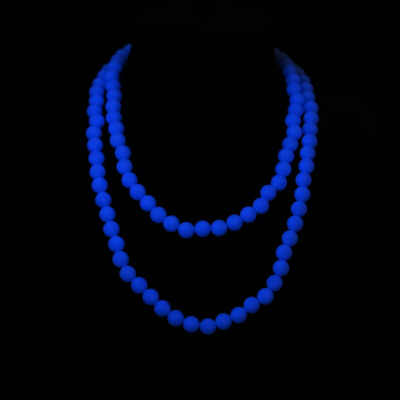 Blue Glow in Dark Beaded Necklace in Stainless Steel 340.00 ctw (34 Inches)