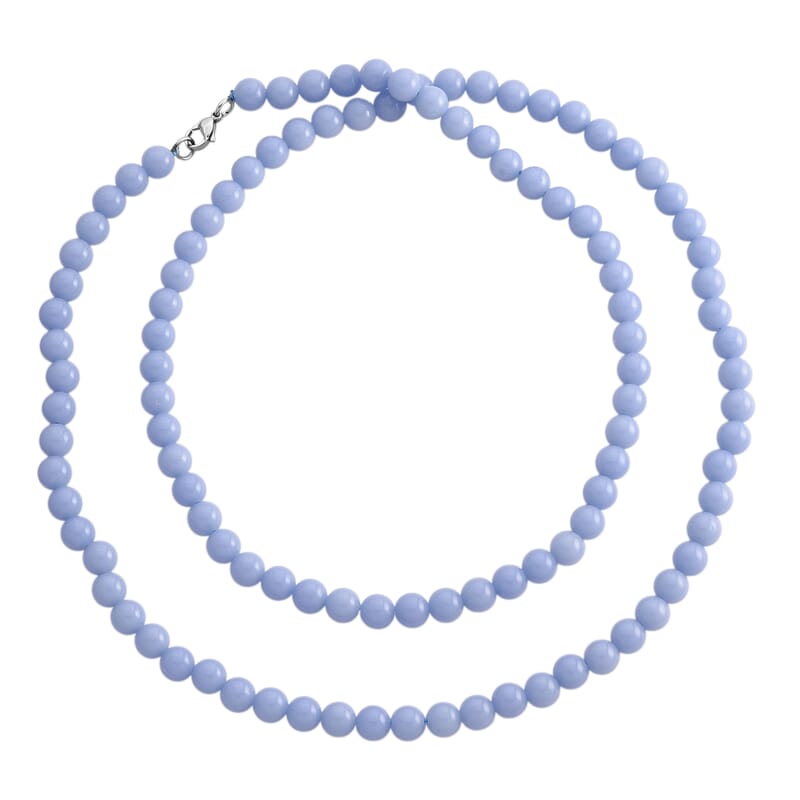 Blue Glow in Dark Beaded Necklace in Stainless Steel 340.00 ctw (34 Inches)