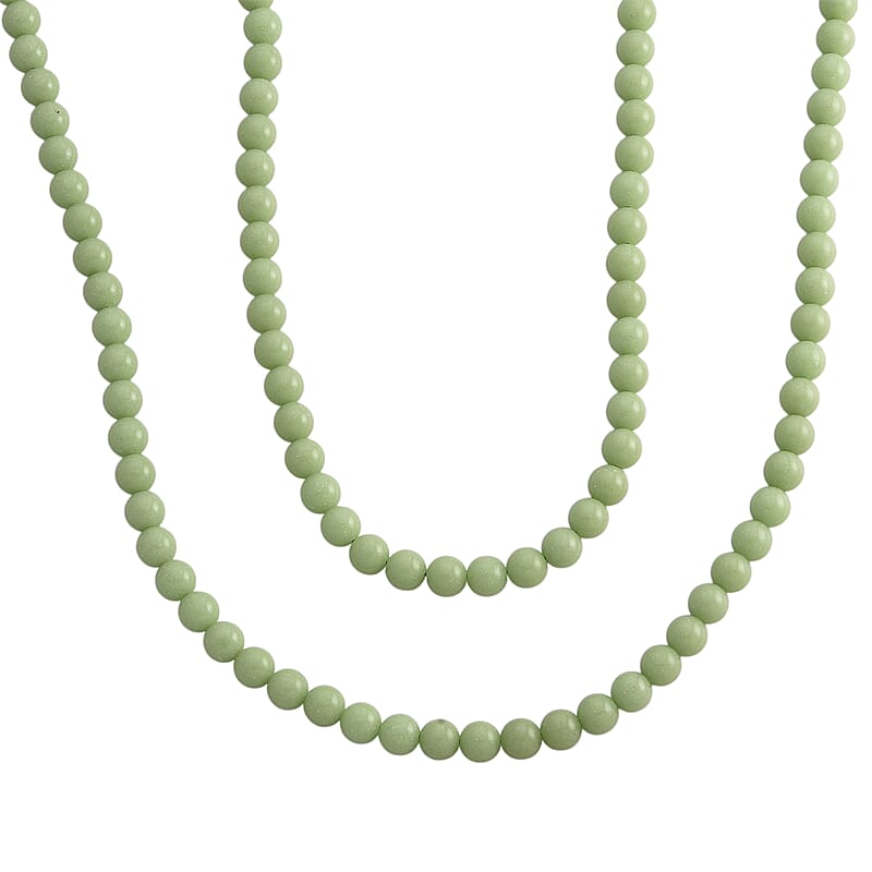 Green Glow in Dark Beaded Necklace in Stainless Steel 340.00 ctw (34 Inches)