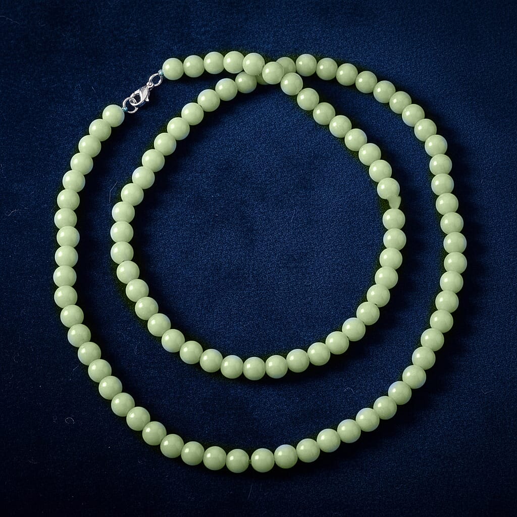 Green Glow in Dark Beaded Necklace in Stainless Steel 340.00 ctw (34 Inches)