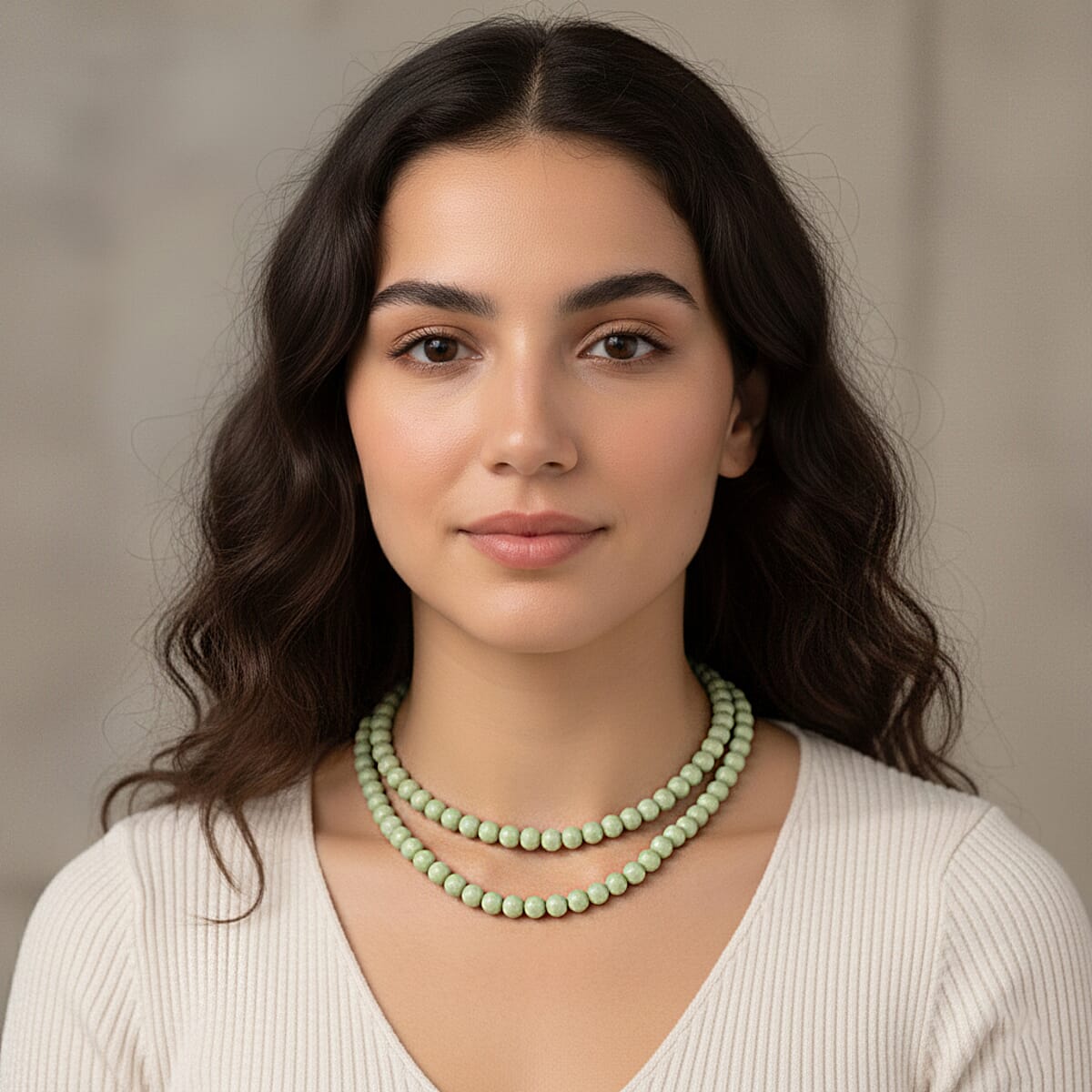 Green Glow in Dark Beaded Necklace in Stainless Steel 340.00 ctw (34 Inches) image number 2