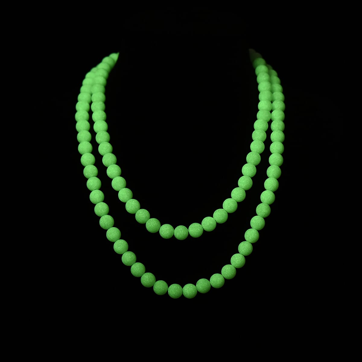 Green Glow in Dark Beaded Necklace in Stainless Steel 340.00 ctw (34 Inches) image number 3